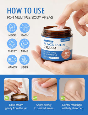 Wagomars Crème de Magnésium 159g avec des ingrédients naturels en arrière-plan
