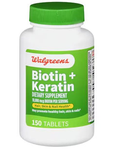 Walgreens Biotine + Kératine 150 comprimés, vue de face