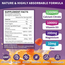 Wanish Gummies Calcium Citrate 1200 mg pour Femmes - nutrition