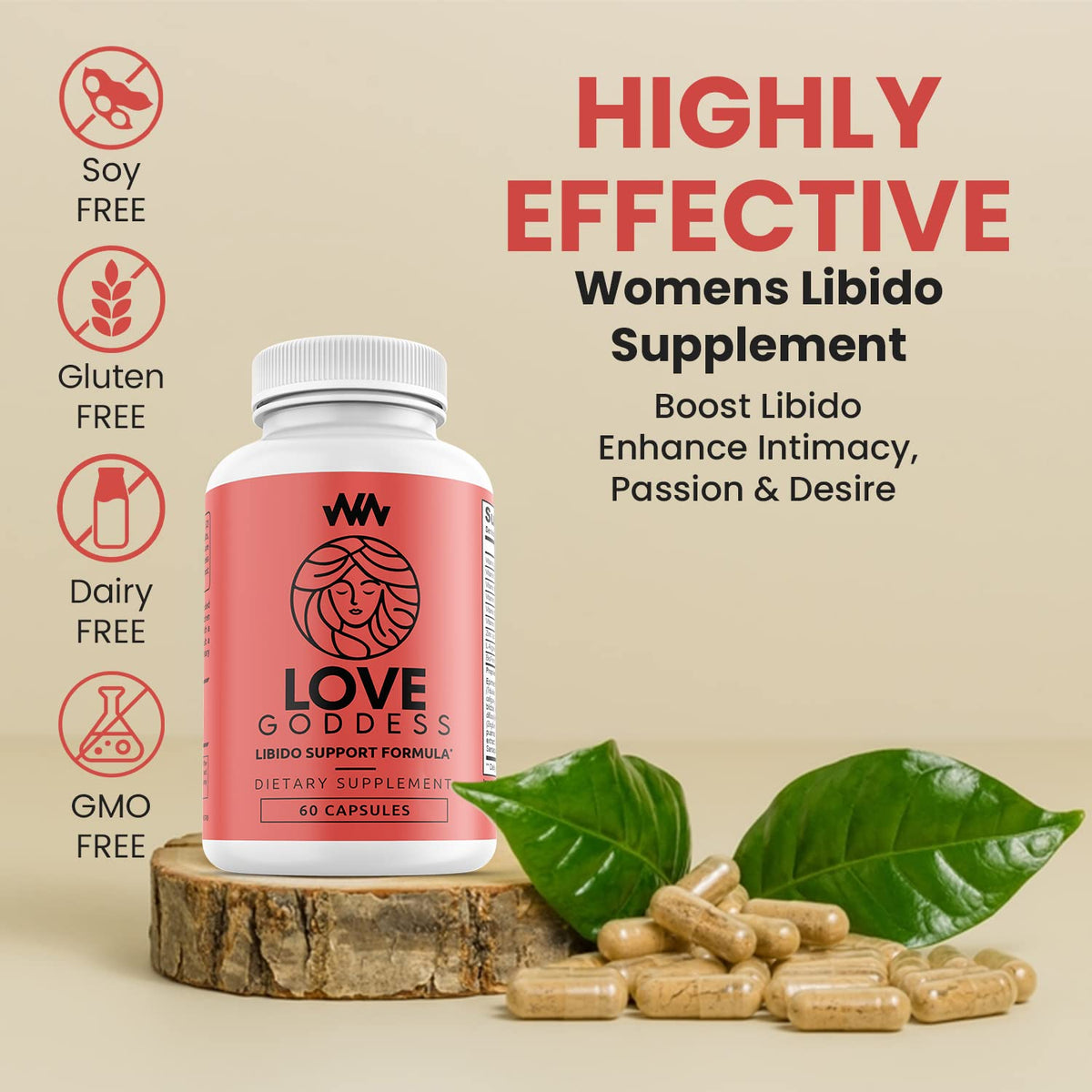 Warped Wellness Love Goddess côté avec capsules