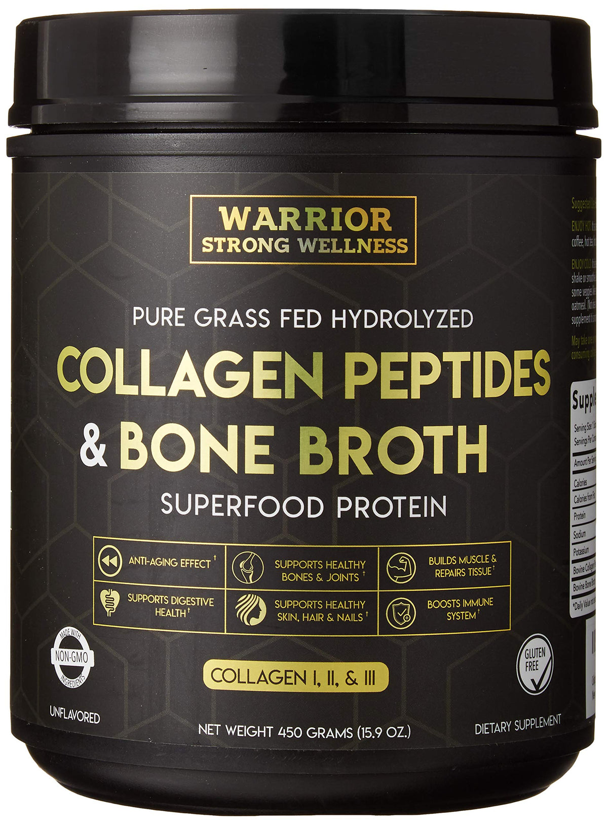 Warrior Strong Wellness Poudre de Bouillon d'Os Collagène 567g vue avant