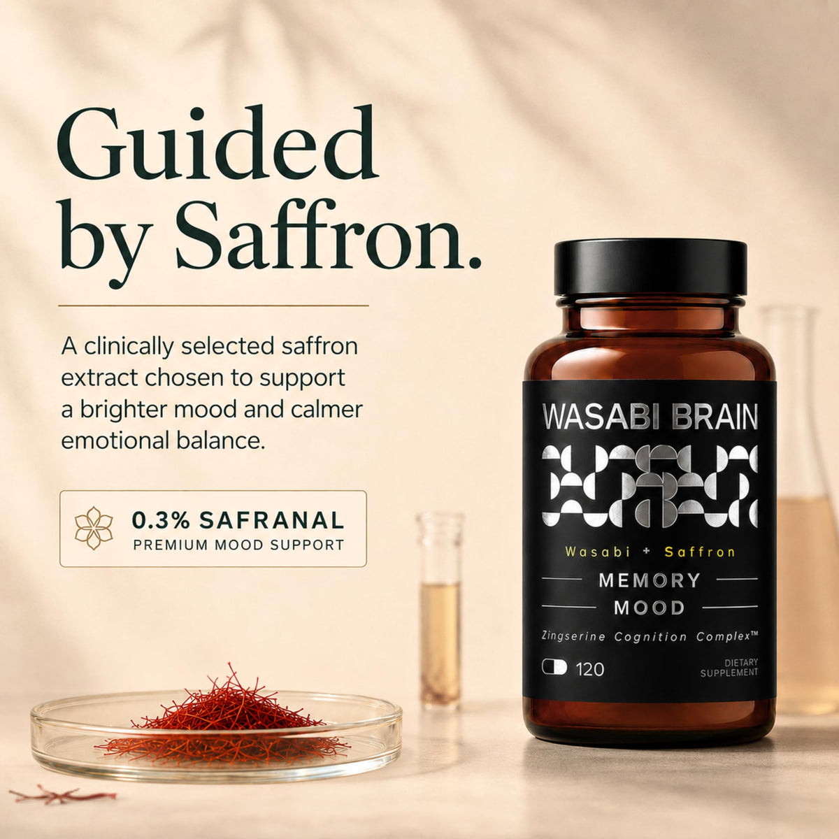 WASABI BRAIN Complément Alimentaire Mémoire capsules sur une table