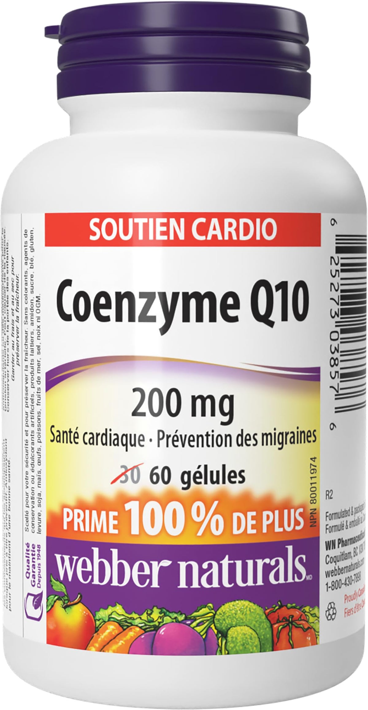 Webber Naturals CoQ10 200mg gélules molles avec étiquette
