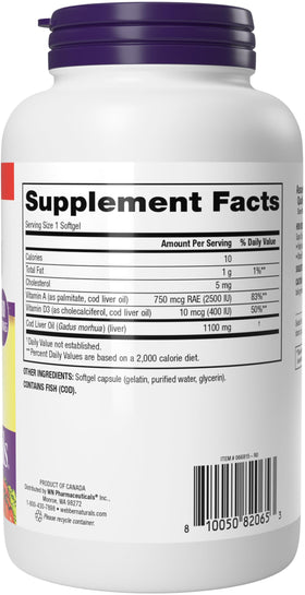 Webber Naturals Huile de Foie de Morue 1100 mg gélules ouvertes