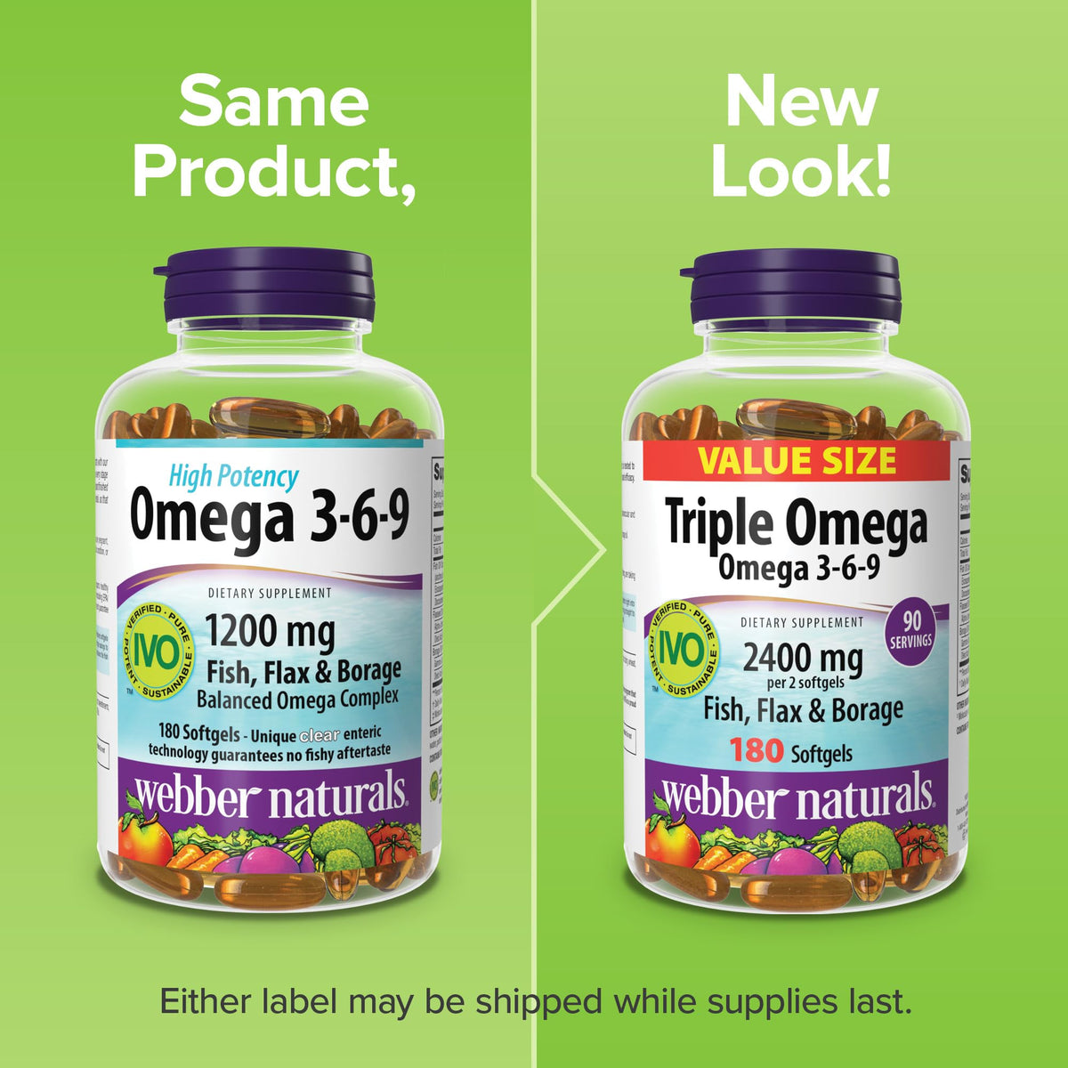 Webber Naturals Huile de Poisson Triple Omega 3 6 9 2400 mg arrière de l'emballage