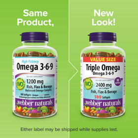 Webber Naturals Huile de Poisson Triple Omega 3 6 9 2400 mg arrière de l'emballage