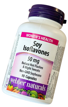 Webber Naturals Isoflavones de Soja 50mg capsules avec un verre d'eau