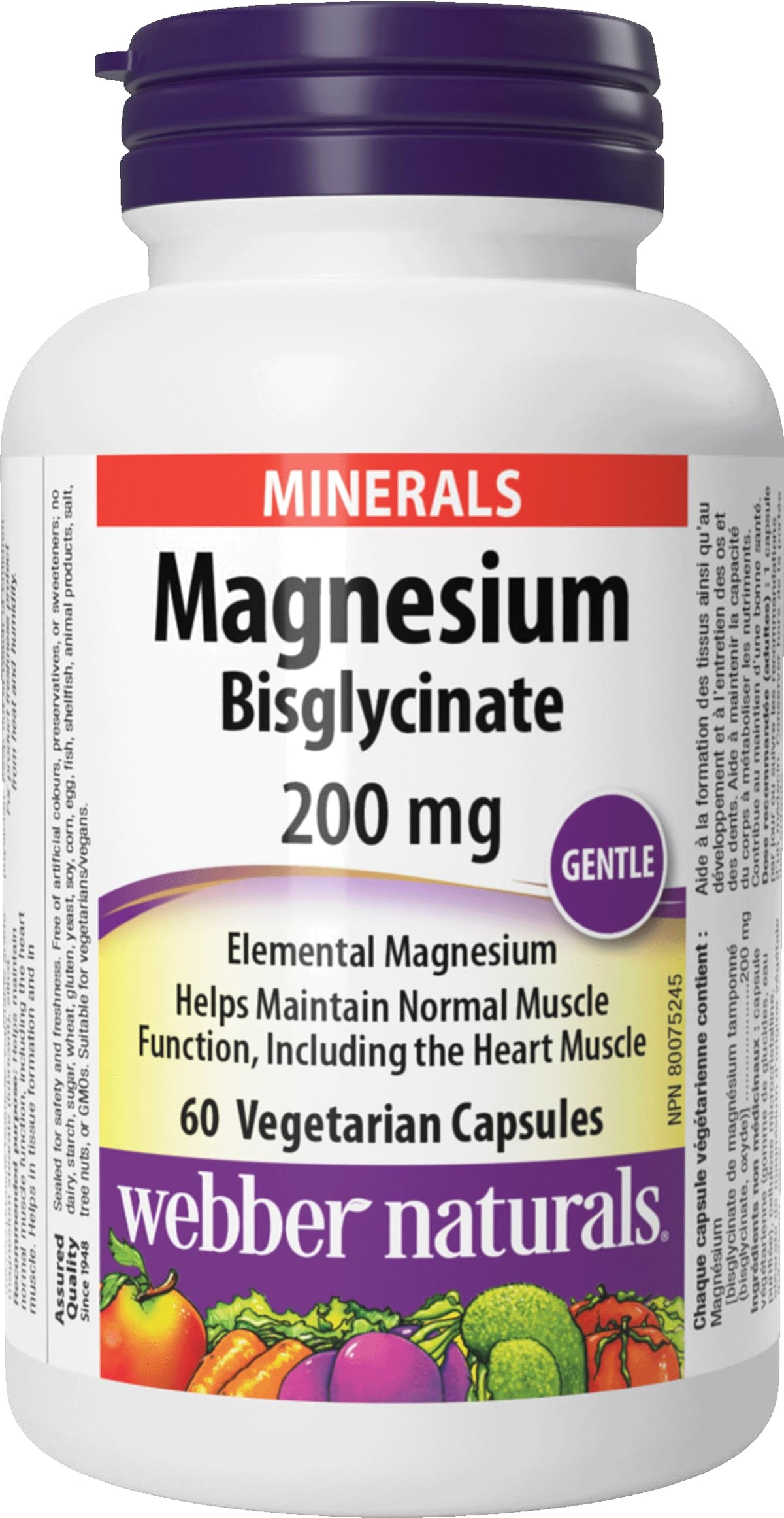 Webber Naturals Magnésium Bisglycinate 200 mg Capsules, vue de face