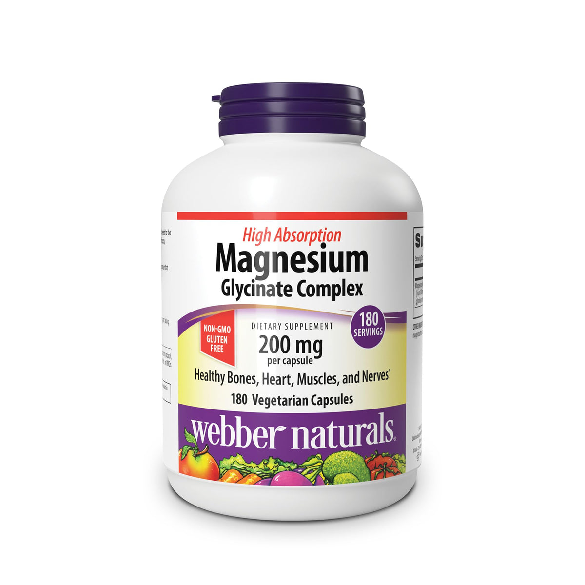 Webber Naturals Magnésium Glycinate 200mg 180 capsules vue de face