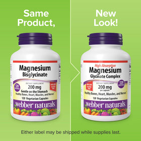 Webber Naturals Magnésium Glycinate 200mg capsules près d'un verre d'eau