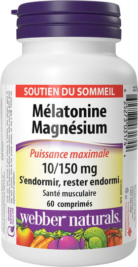 Webber Naturals Mélatonine 10 mg et Magnésium 150 mg 60 comprimés emballage