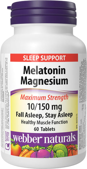 Webber Naturals Mélatonine 10 mg et Magnésium 150 mg 60 comprimés vue de face