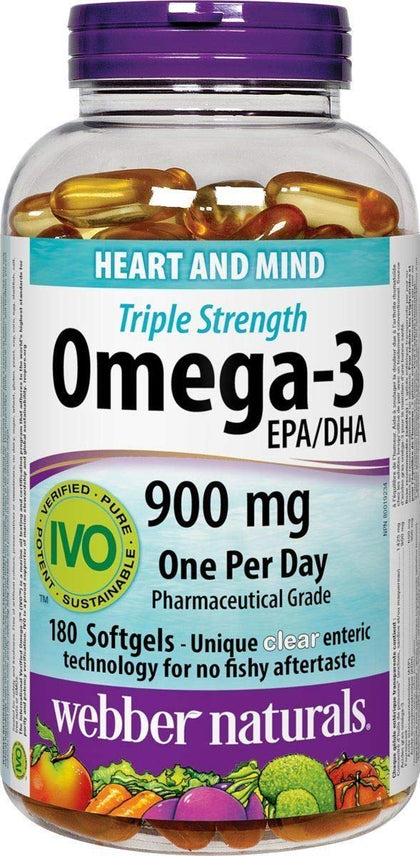 Webber Naturals Omega-3 900 mg 200 gélules molles, vue avant du flacon