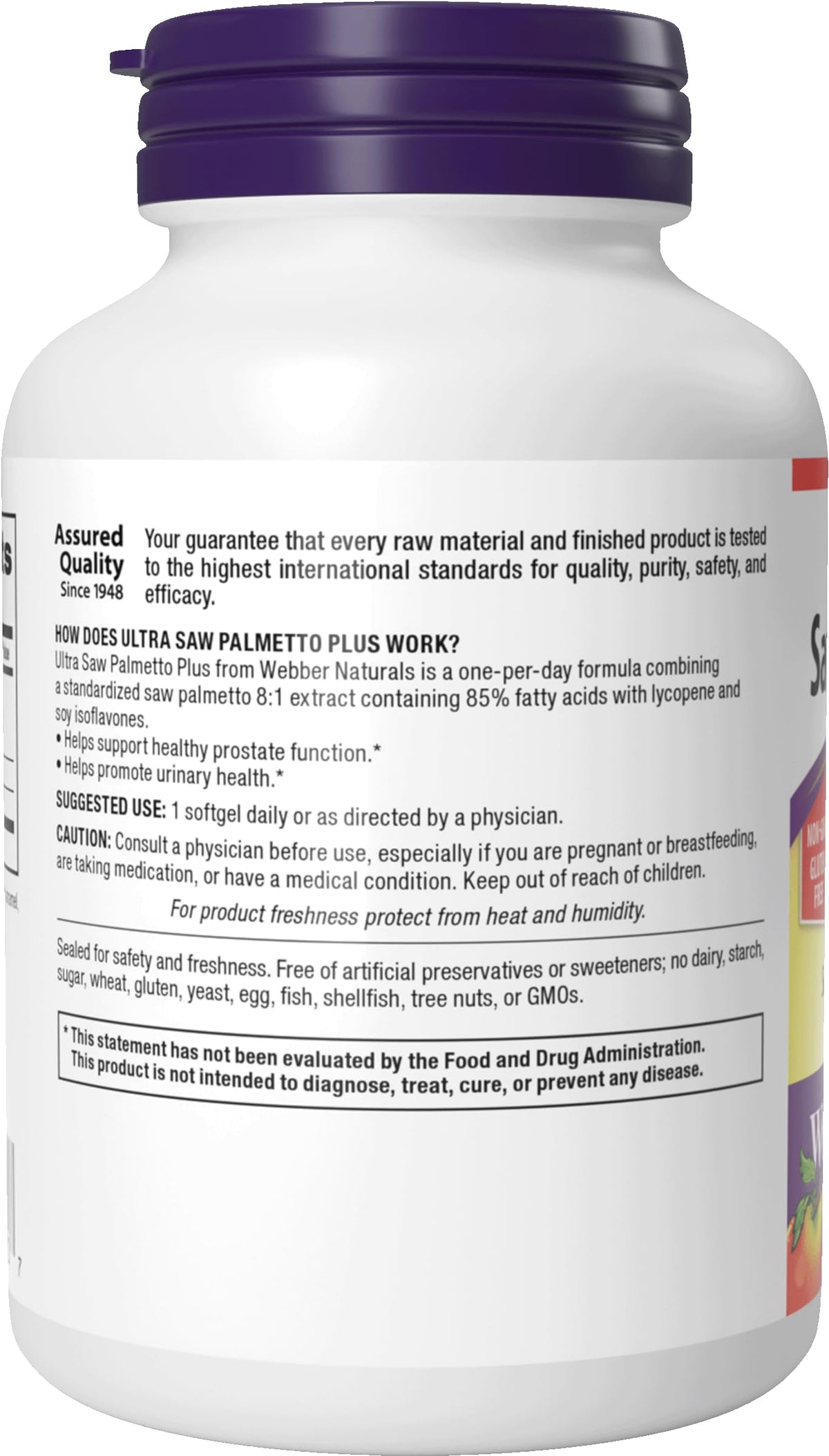 Webber Naturals Ultra Saw Palmetto 320 mg gélules avec ingrédients
