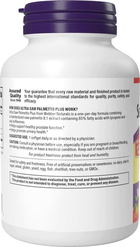Webber Naturals Ultra Saw Palmetto 320 mg gélules avec ingrédients