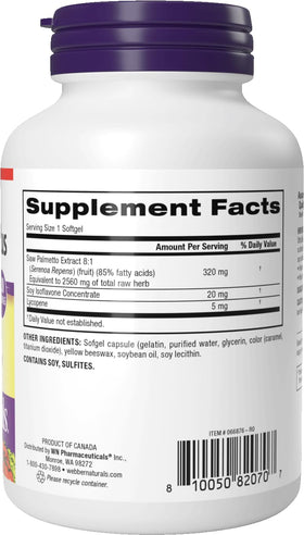 Webber Naturals Ultra Saw Palmetto 320 mg gélules sur fond blanc