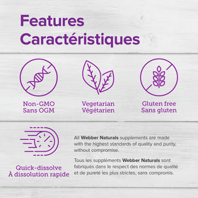 Webber Naturals Vitamine B12 250 mcg Methylcobalamine comprimés sublinguaux avec étiquette visible