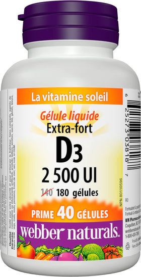 Webber Naturals Vitamine D3 2500 IU Extra Forte gélules arrière