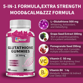 Webuff Gummies de Glutathione avec Collagène 500mg avec une main tenant un gummy