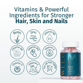 WEEM Gummies Cheveux Peau Ongles 191g avec quelques gummies étalées