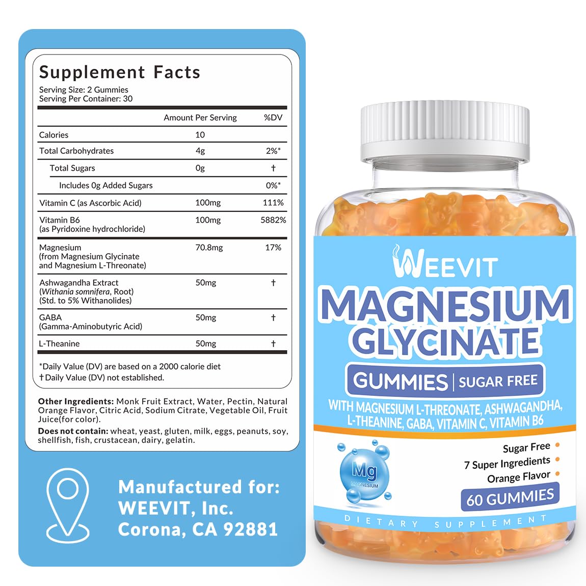WEEVIT Gélules de Magnésium Glycinate 181g - format pratique