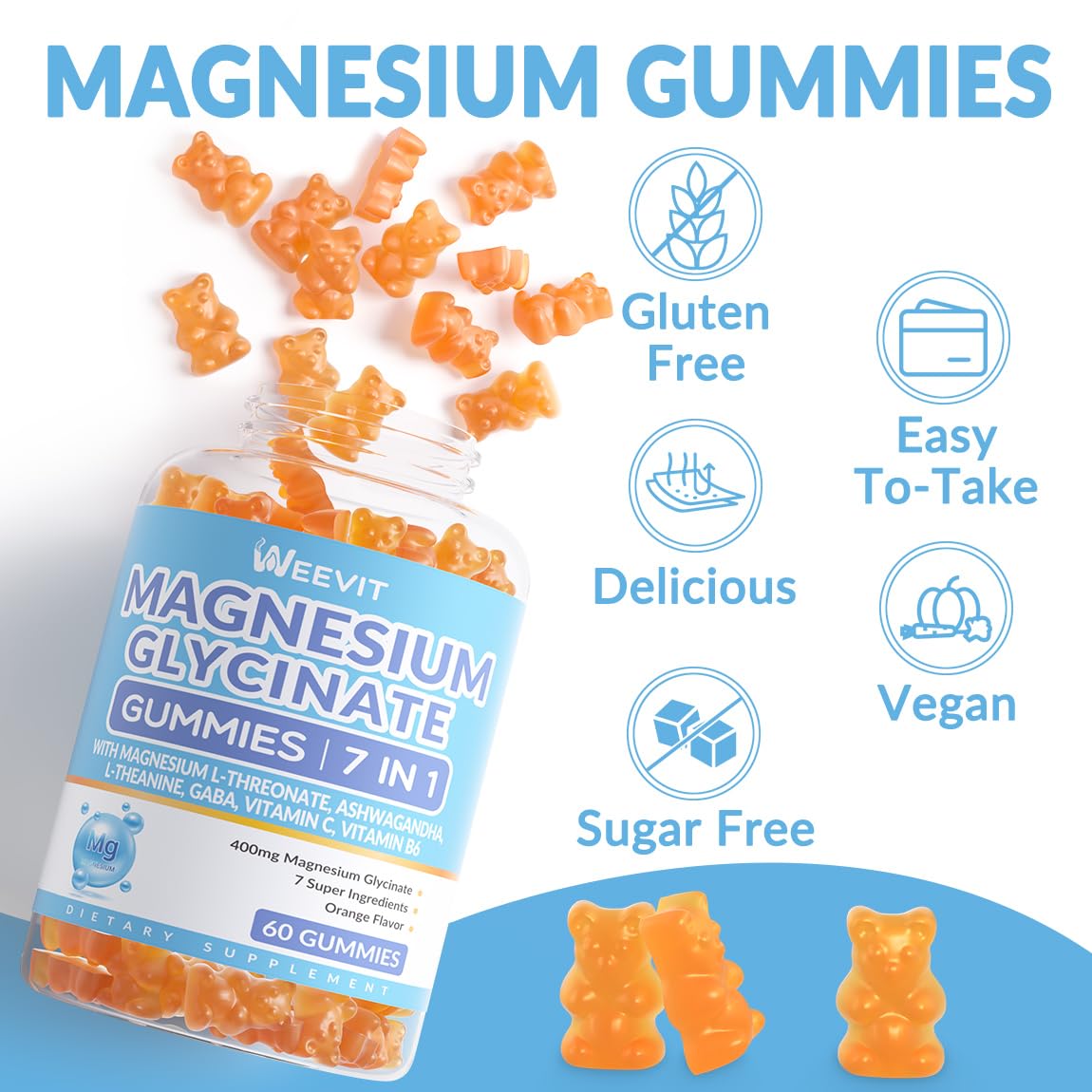 WEEVIT Gélules de Magnésium Glycinate 181g - gélules individuelles