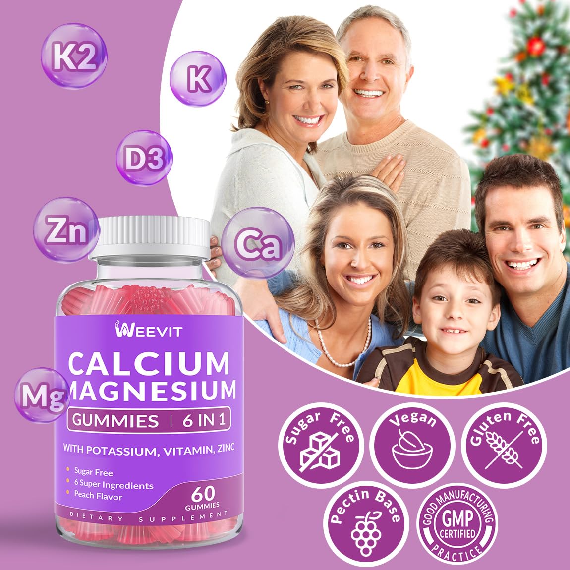 WEEVIT Gummies Calcium Magnésium Zinc 600 mg 300 mg - emballage