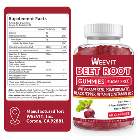 WEEVIT Gummies de Betterave avec extrait de pépin de raisin en gros plan