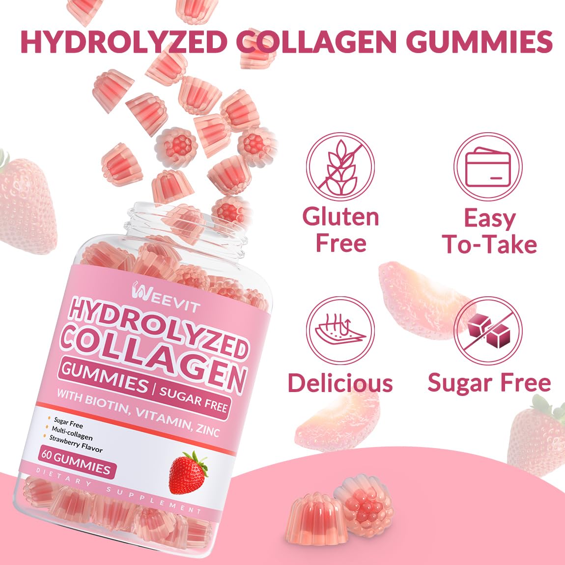 WEEVIT Gummies de Collagène avec les ingrédients sur l'emballage
