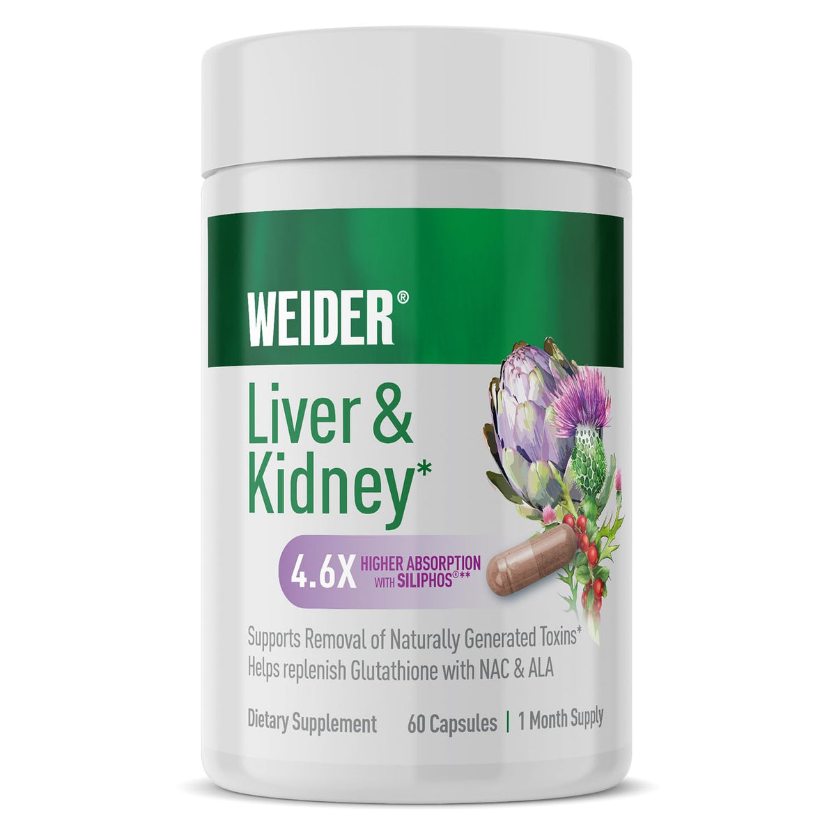 Weider Soutien Foie et Rein 60 Capsules vue de face