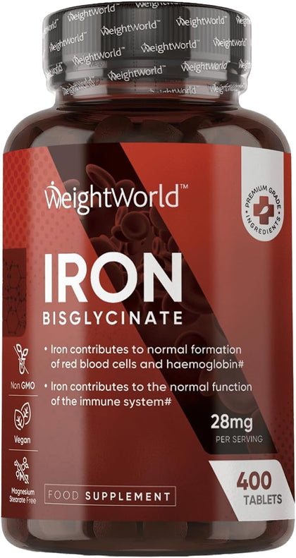 WeightWorld Complément Alimentaire Fer Bisglycinate 28mg 400 comprimés