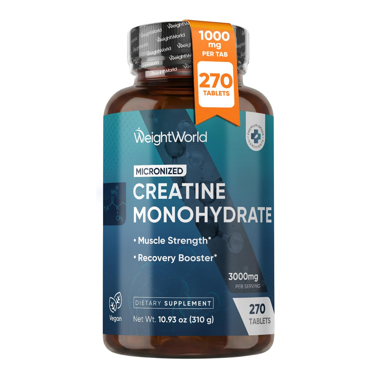 WeightWorld Créatine Monohydrate Micronisée 3000mg flacon de 270 comprimés
