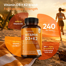 WeightWorld D3 K2 4000 IU comprimés sur une table