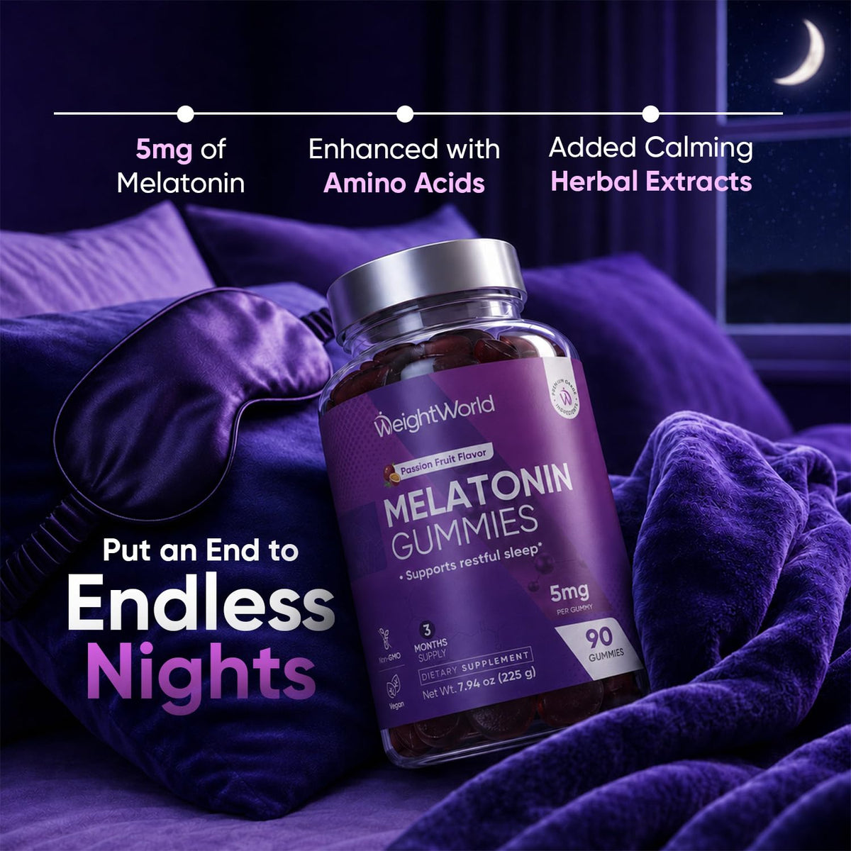 WeightWorld Gummies de Mélatonine bouteille ouverte avec gummies