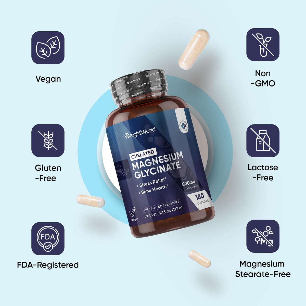 WeightWorld Magnésium Glycinate 500mg capsules ouvertes