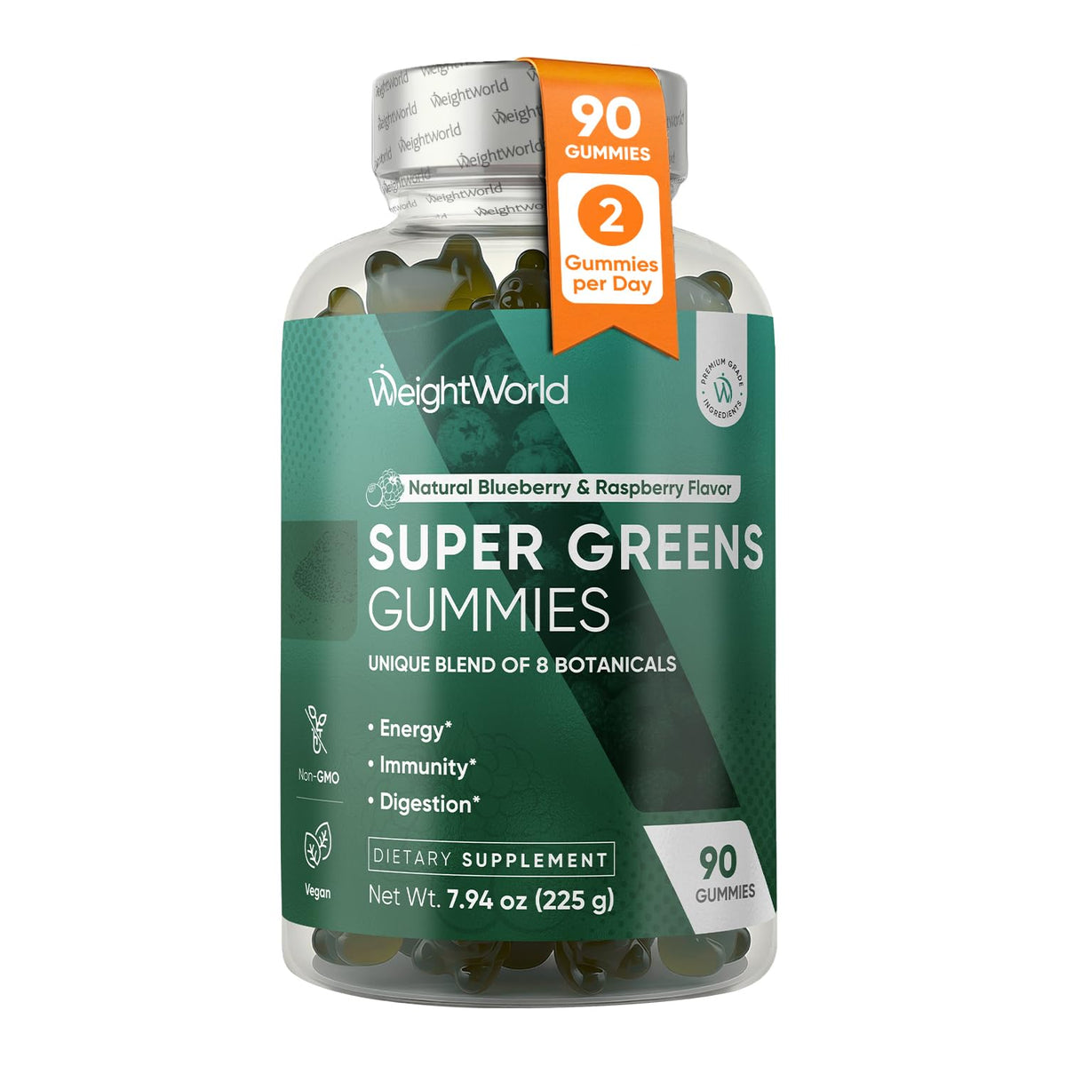 WeightWorld Super Greens Gummies pot de 90 gummies face avant