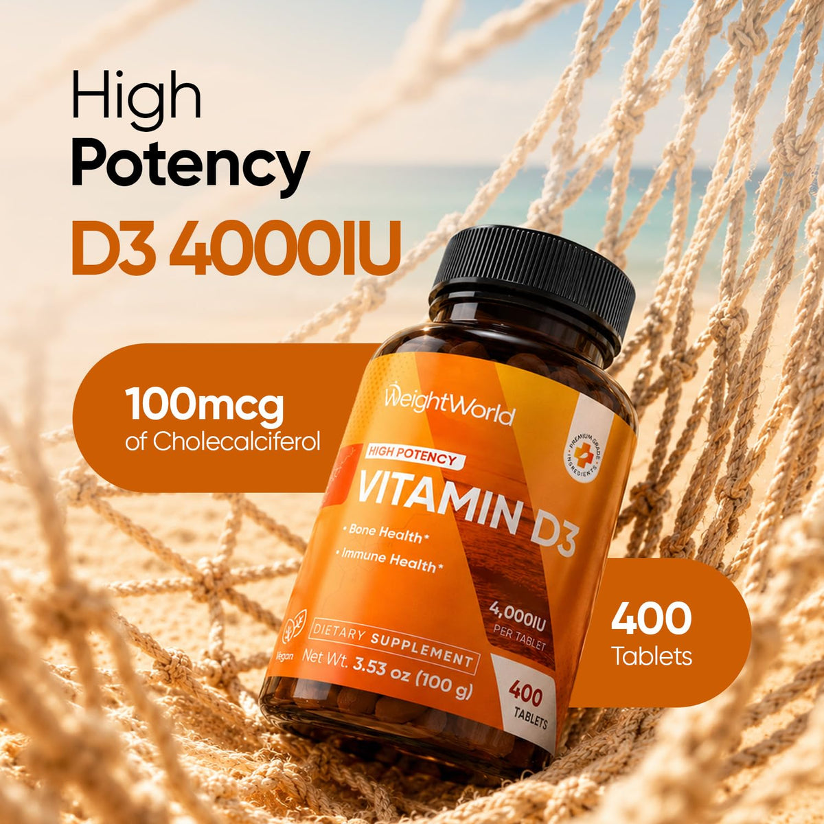 WeightWorld Vitamine D3 4000 IU flacon avec 400 tablettes