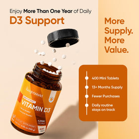 WeightWorld Vitamine D3 4000 IU tablettes végétaliennes en gros plan