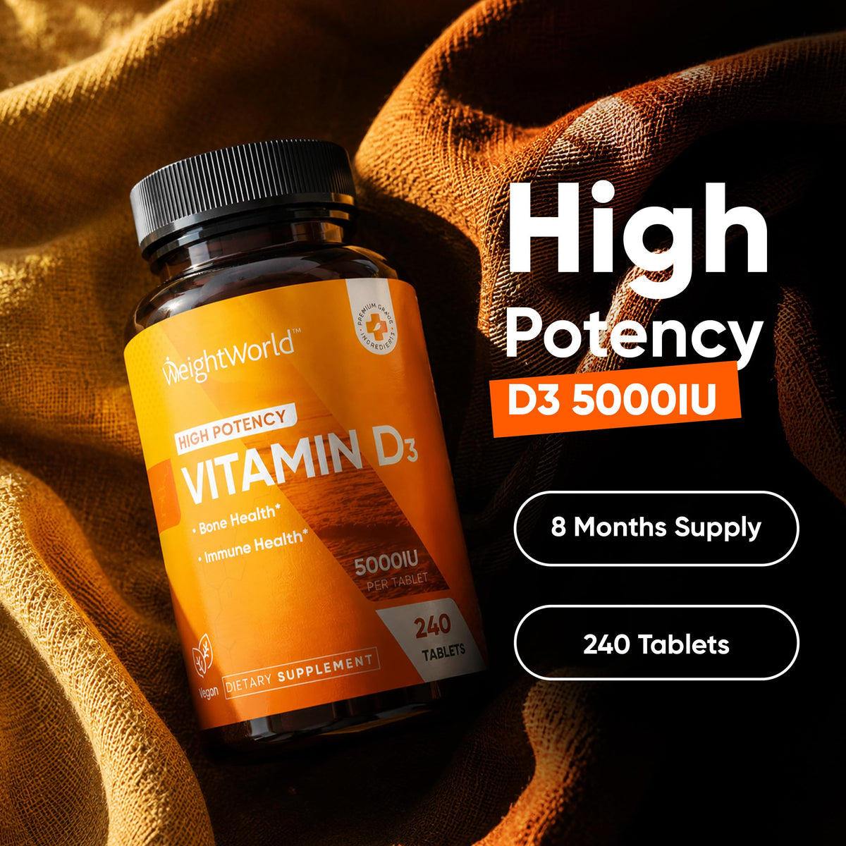 WeightWorld Vitamine D3 5000 IU comprimés, vue de côté