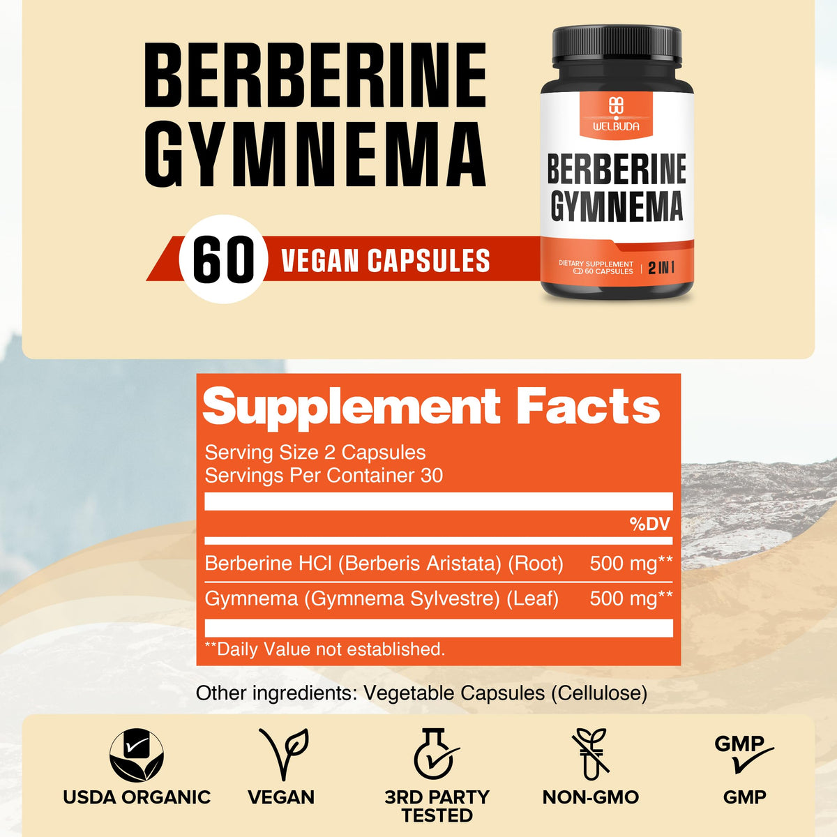 WELBUDA Complément Alimentaire Berbérine 60 Capsules - étiquette