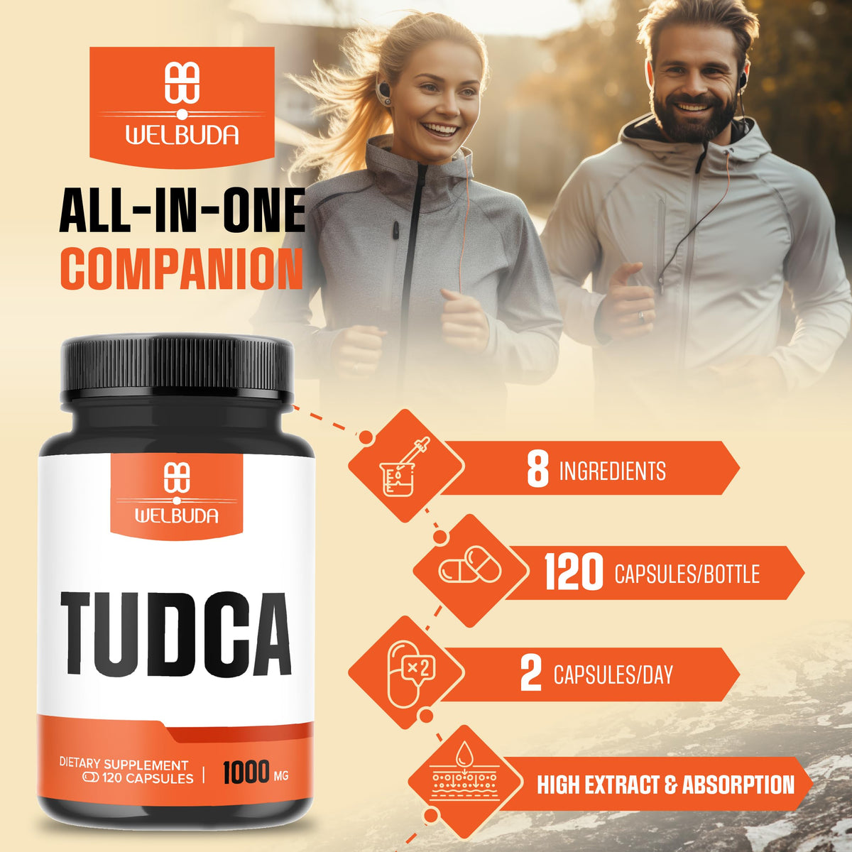 WELBUDA Tudca 1000mg capsules avec verre d'eau