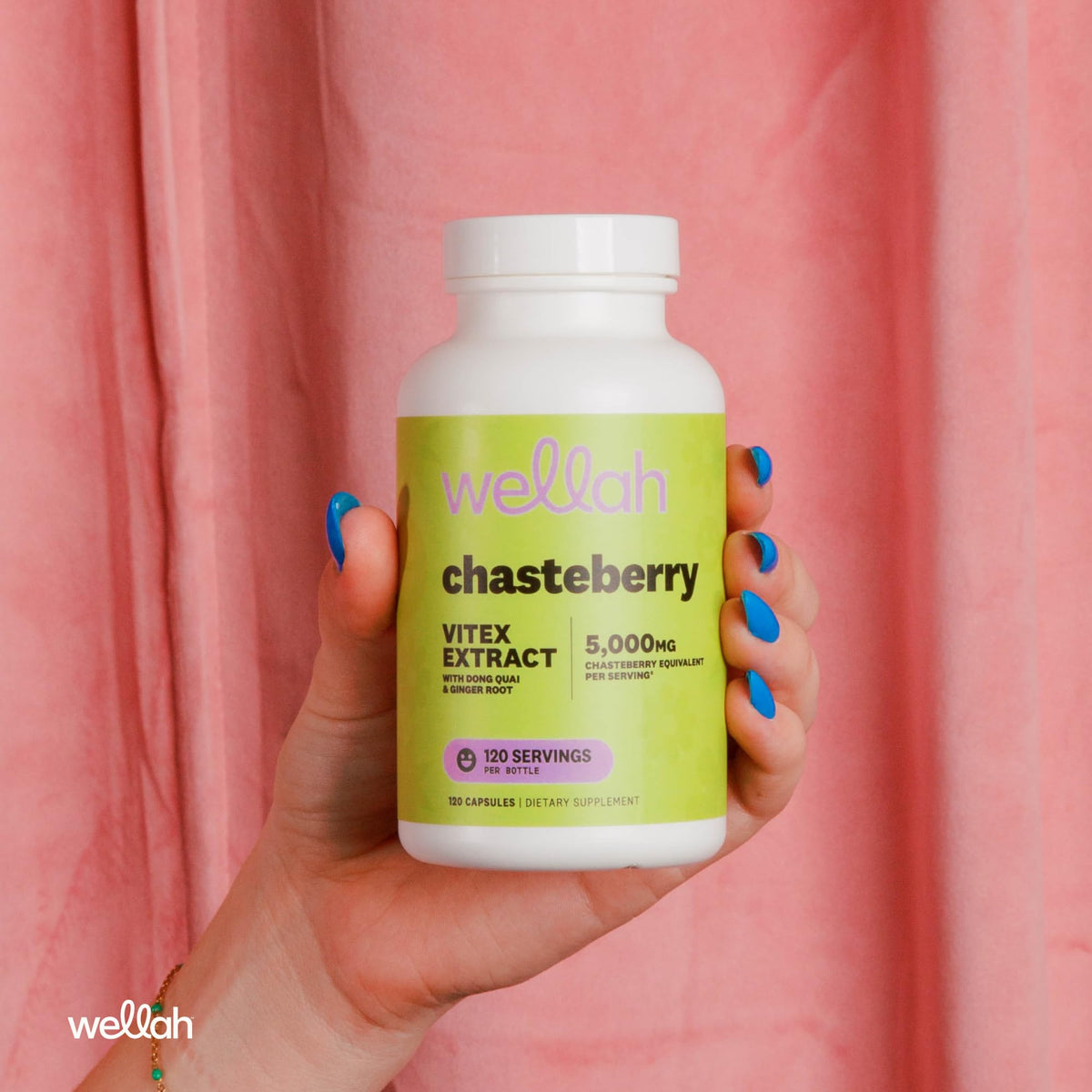 Wellah Chasteberry 120 capsules sur une table en bois