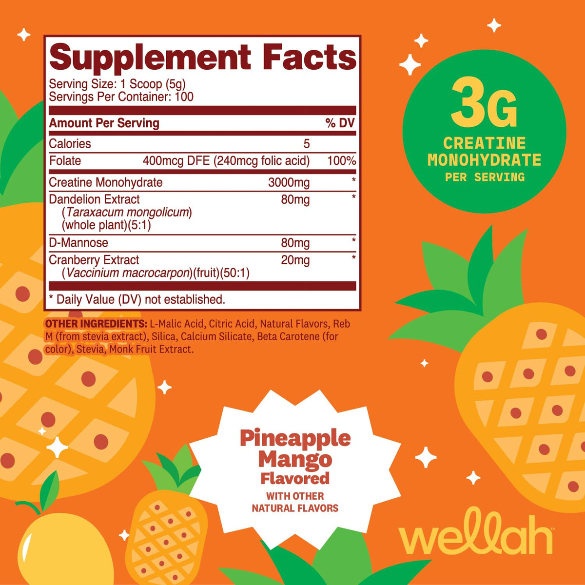 Wellah Créatine pour Femmes saveur Ananas Mangue vue arrière