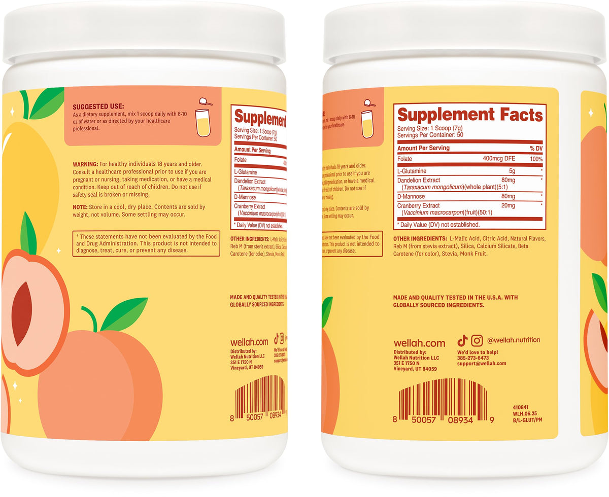 Wellah L-Glutamine Poudre 440g avec fruits frais
