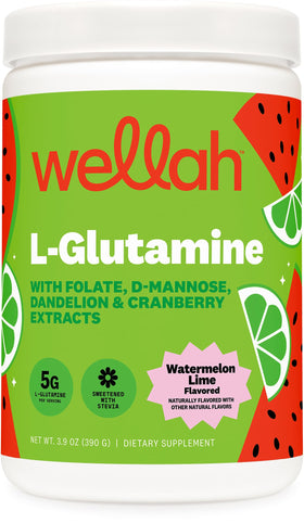 Wellah L-Glutamine Poudre saveur Pastèque Citron Vert, vue de face
