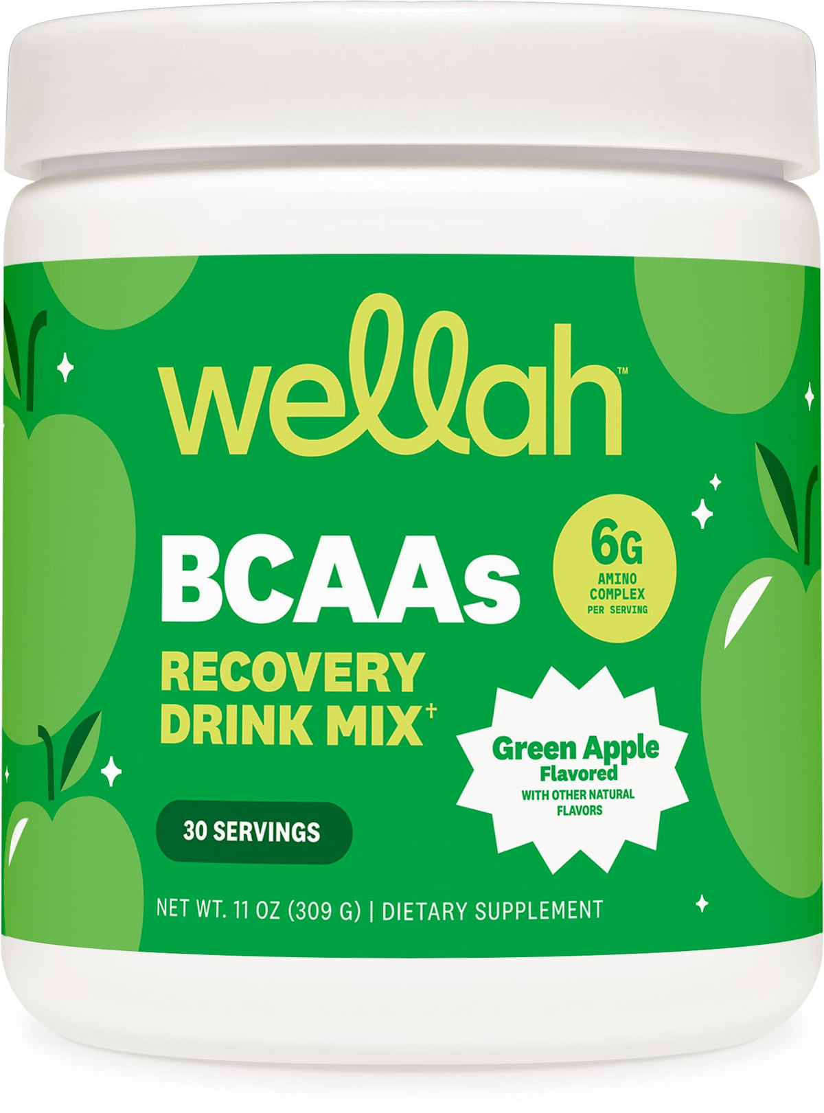 Wellah Poudre BCAA au goût Pomme Verte vue de face