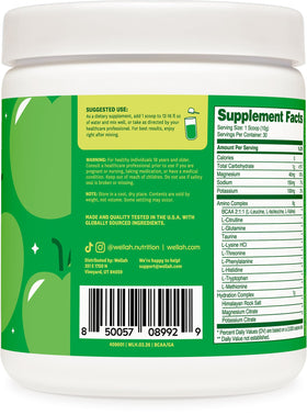 Wellah Poudre BCAA Pomme Verte sur une table