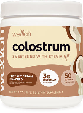 Wellah Poudre de Colostrum Saveur Crème de Coco, contenant ouvert