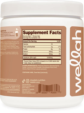 Wellah Poudre de Colostrum Saveur Crème de Coco, étiquette détaillée