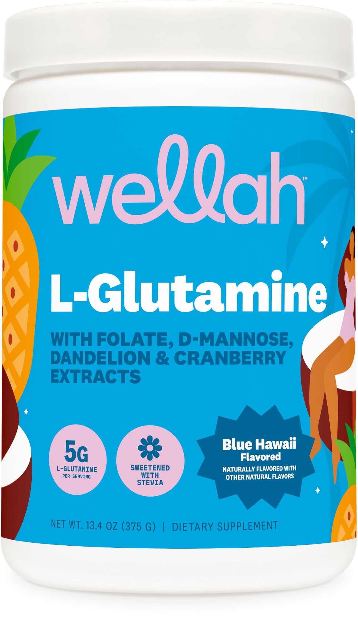 Wellah Poudre de L-Glutamine Blue Hawaii 50 Portions vue de face